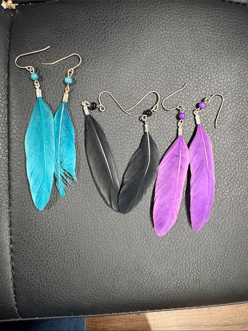 Claire's Feather Drop Earrings Set - Turquoise, Black & Purple